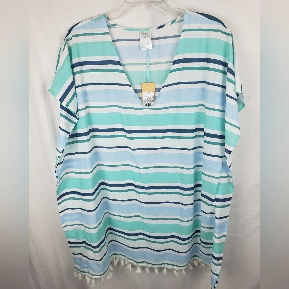 NWT Kona Sol Blue Striped Swimsuit Cover Up Sz M